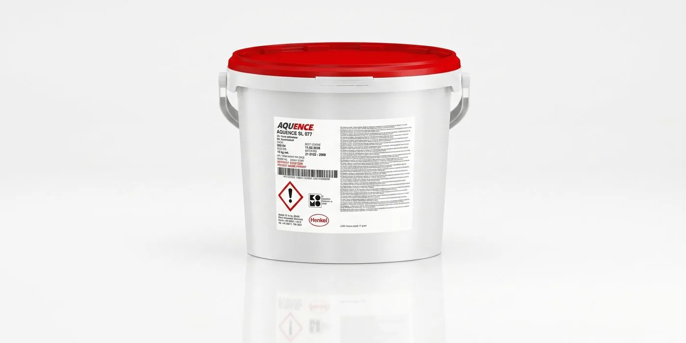 Cubeta de adhesivo Aquence de Henkel para empaque industrial.